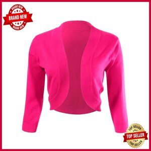 3/4 Sleeve Cropped Bolero Shrug Cardigan V-Neck Lightweight Layering